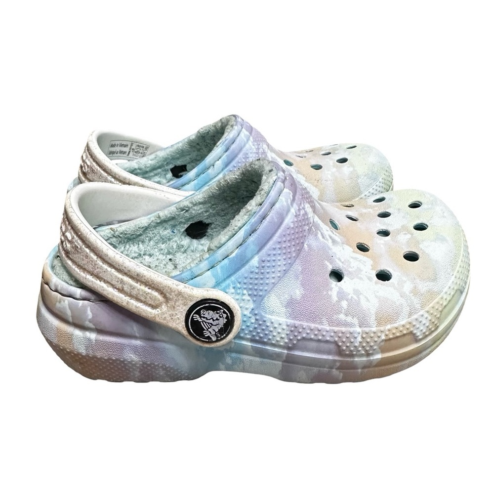 CROCS Blue Classic Fur Lined Clogs Size 8 Toddler Slip On Winter Cozy Shoes